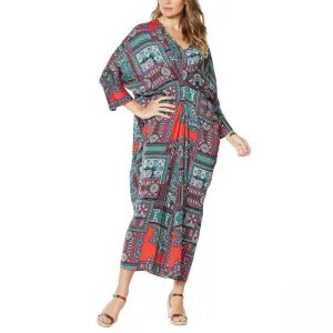 IMAN Women's Long Sleeve City Chic Printed Caftan Dress