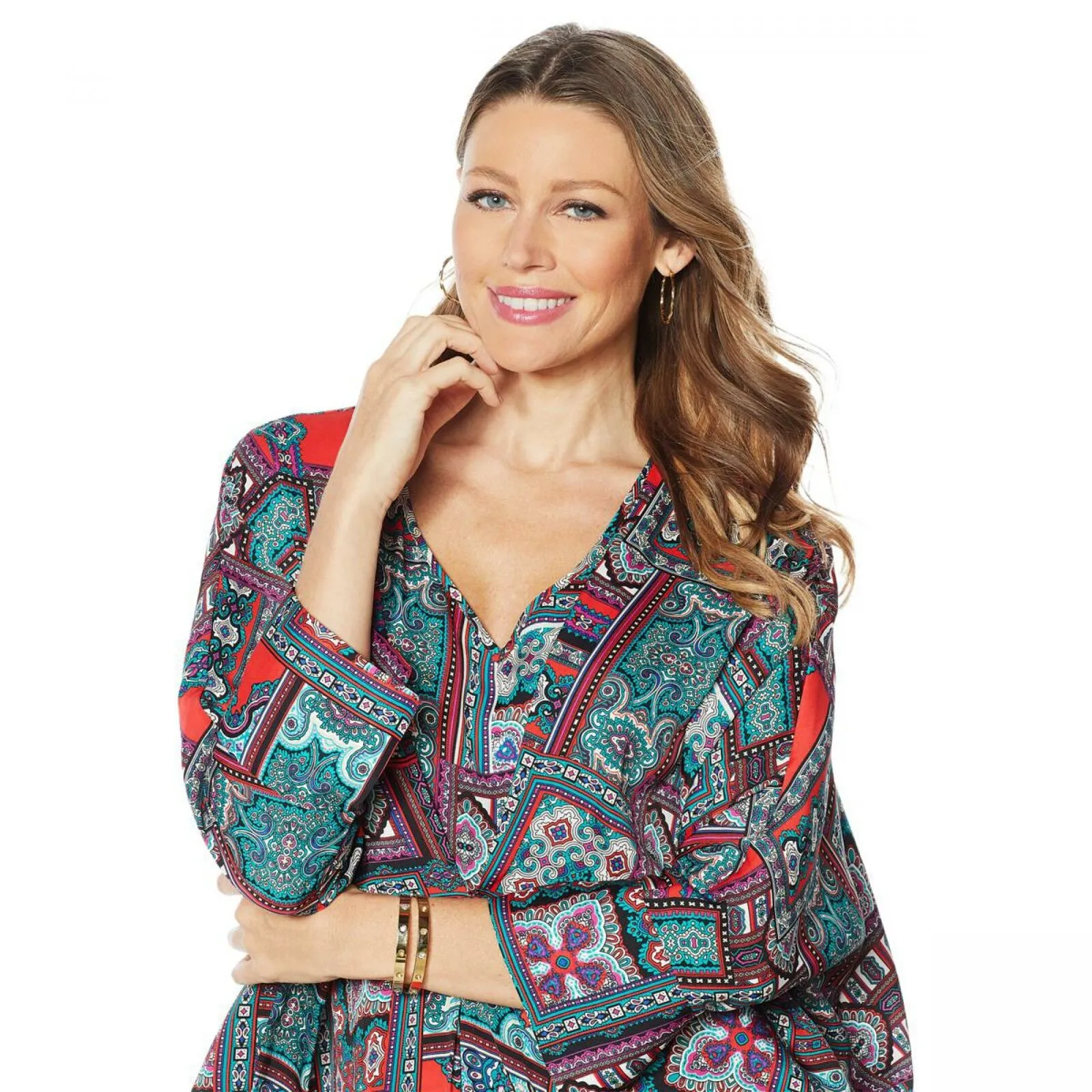 IMAN Women's Long Sleeve City Chic Printed Caftan Dress