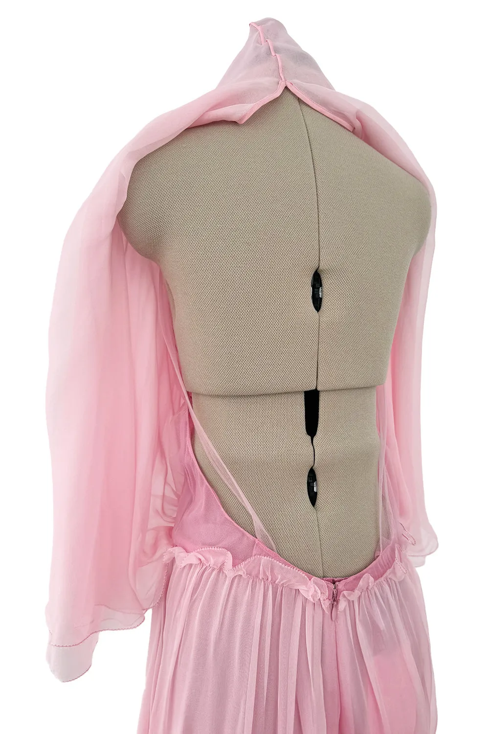 Incredible Spring 2017 Valentino by Pierpaolo Piccioli Pink Silk Chiffon Dress w Caped Detail