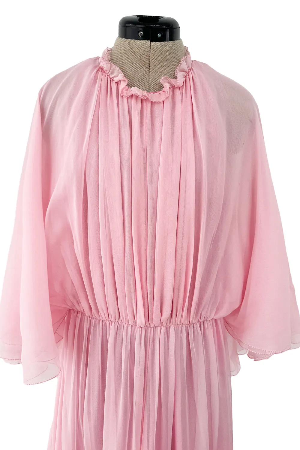 Incredible Spring 2017 Valentino by Pierpaolo Piccioli Pink Silk Chiffon Dress w Caped Detail