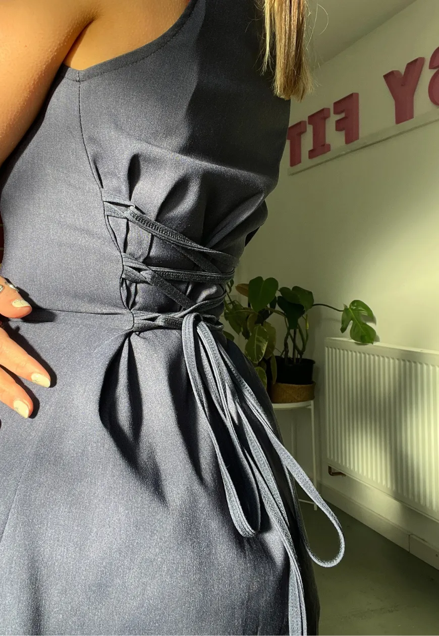 INDIGO BENGALINE CINCH DRESS