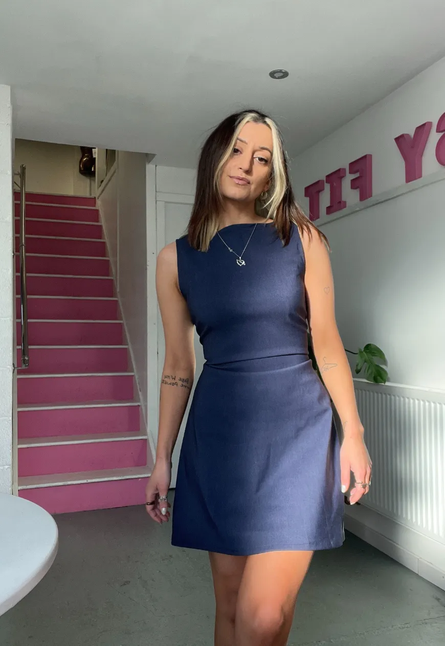 INDIGO BENGALINE CINCH DRESS