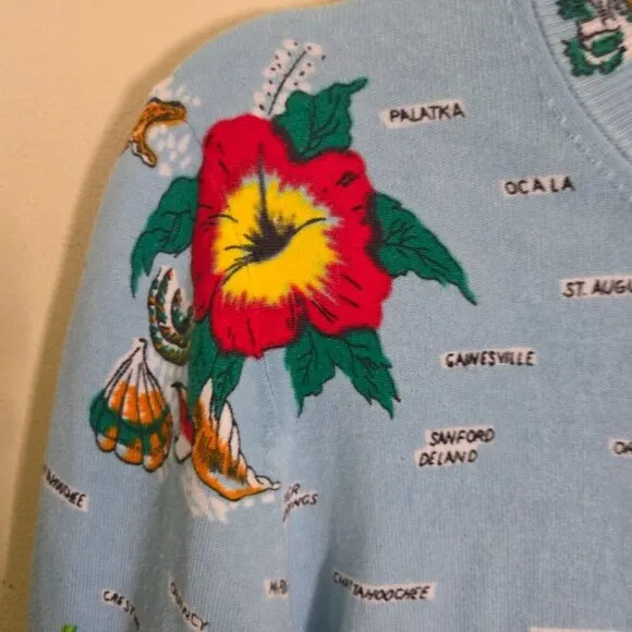J. Crew Jackie Cardigan Sweater Retro Florida Travel Map Print Size XS