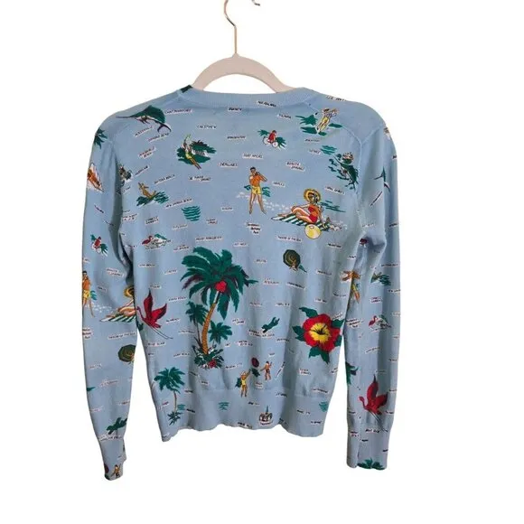 J. Crew Jackie Cardigan Sweater Retro Florida Travel Map Print Size XS