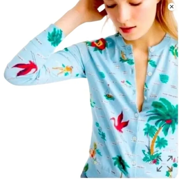 J. Crew Jackie Cardigan Sweater Retro Florida Travel Map Print Size XS
