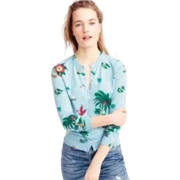 J. Crew Jackie Cardigan Sweater Retro Florida Travel Map Print Size XS