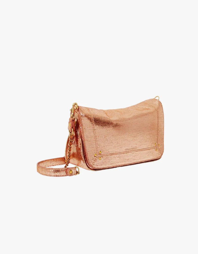 Jerome Dreyfuss Bobi S Crossbody in Lamé Rose Gold Goatskin