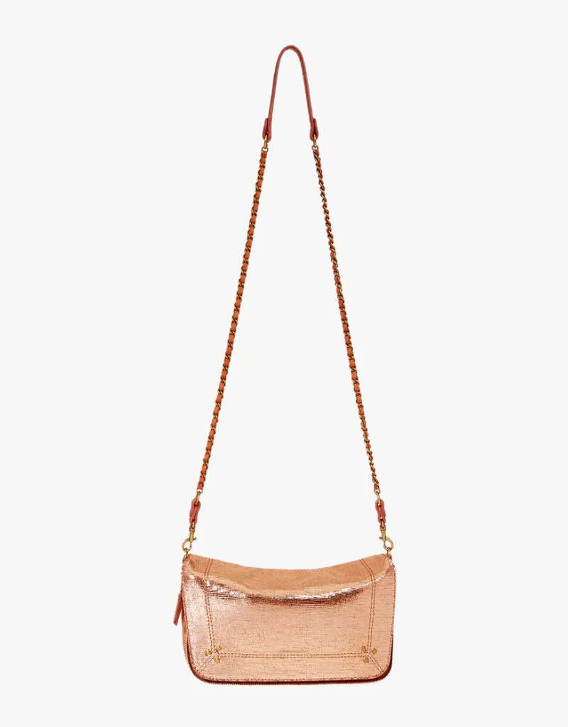 Jerome Dreyfuss Bobi S Crossbody in Lamé Rose Gold Goatskin