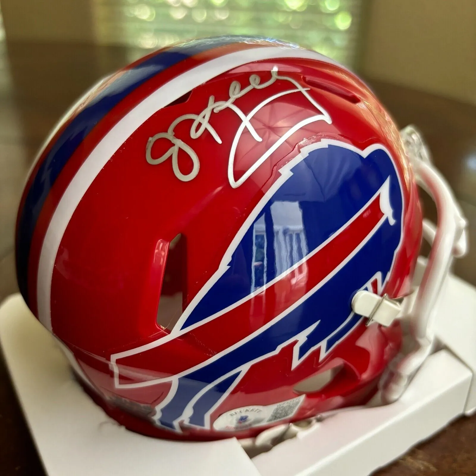 JIM KELLY SIGNED AUTOGRAPHED BUFFALO BILLS RED MINI HELMET BECKETT
