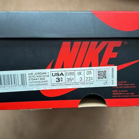 Jordan 1 Retro High OG GS “Court Purple” size 3.5Y