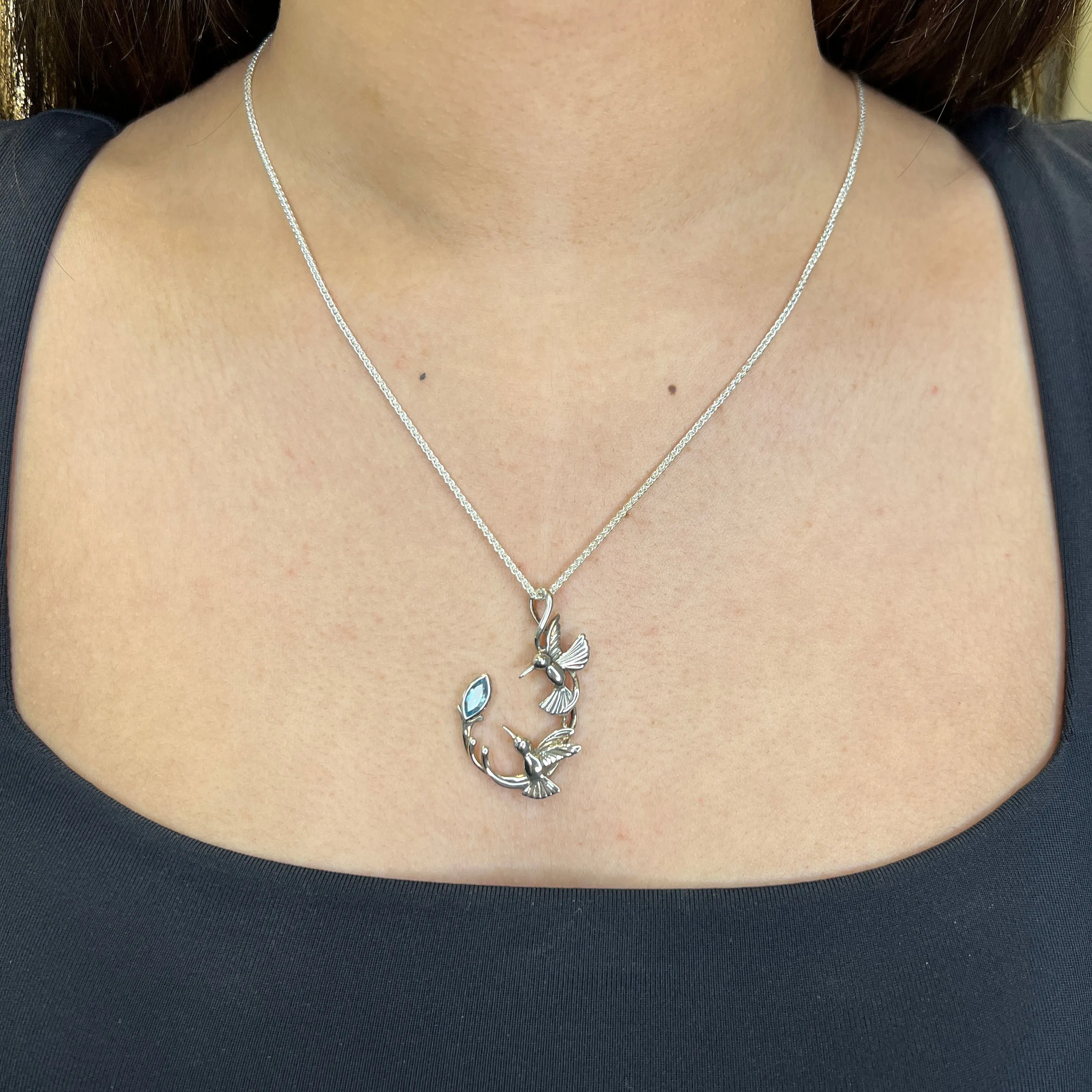 Keith Jack Double Hummingbird Sterling Silver and Blue Topaz Pendant