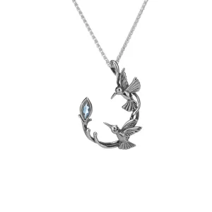 Keith Jack Double Hummingbird Sterling Silver and Blue Topaz Pendant