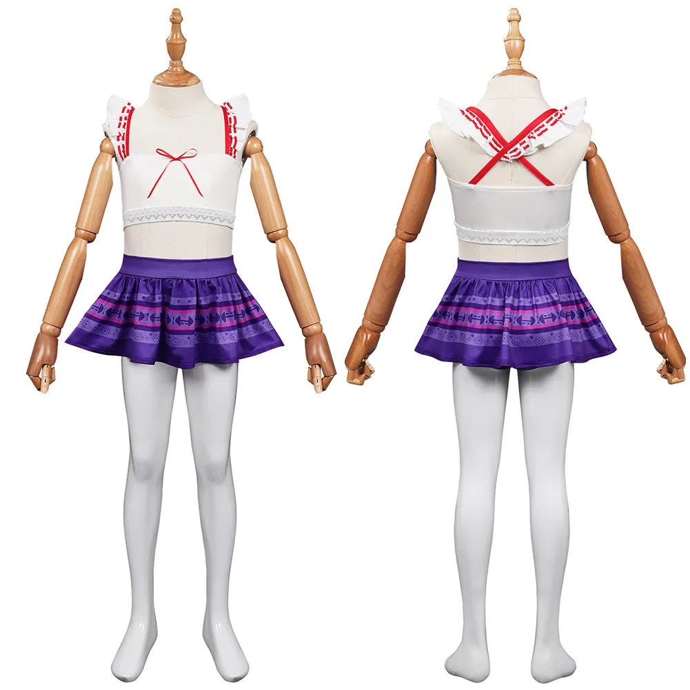 Kids Children Encanto Luisa Madrigal Swimsuit Cosplay Costume Top Shorts Outfits Halloween Carnival Suit