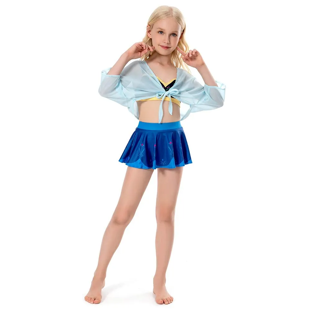Kids Children Frozen Anna Swimsuit Cosplay Costume Jumpsuit Swimwear Halloween Carnival Suit