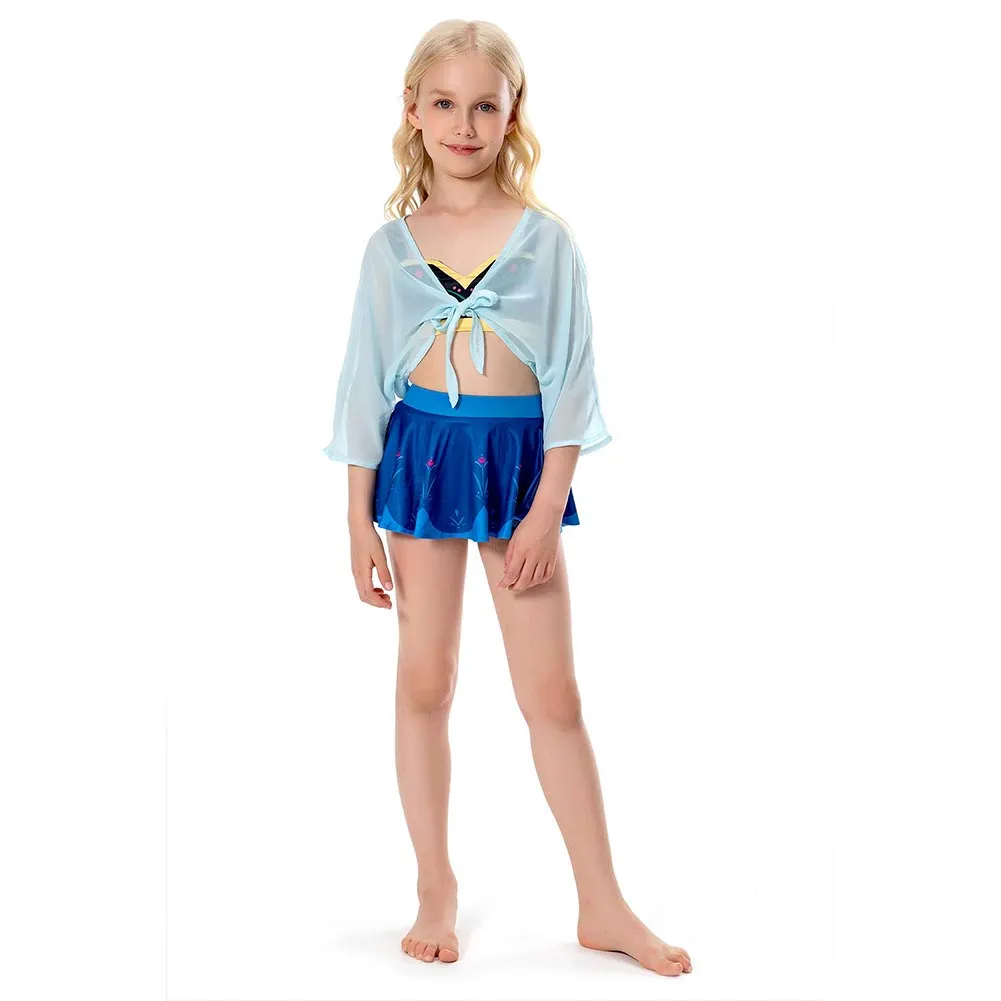 Kids Children Frozen Anna Swimsuit Cosplay Costume Jumpsuit Swimwear Halloween Carnival Suit