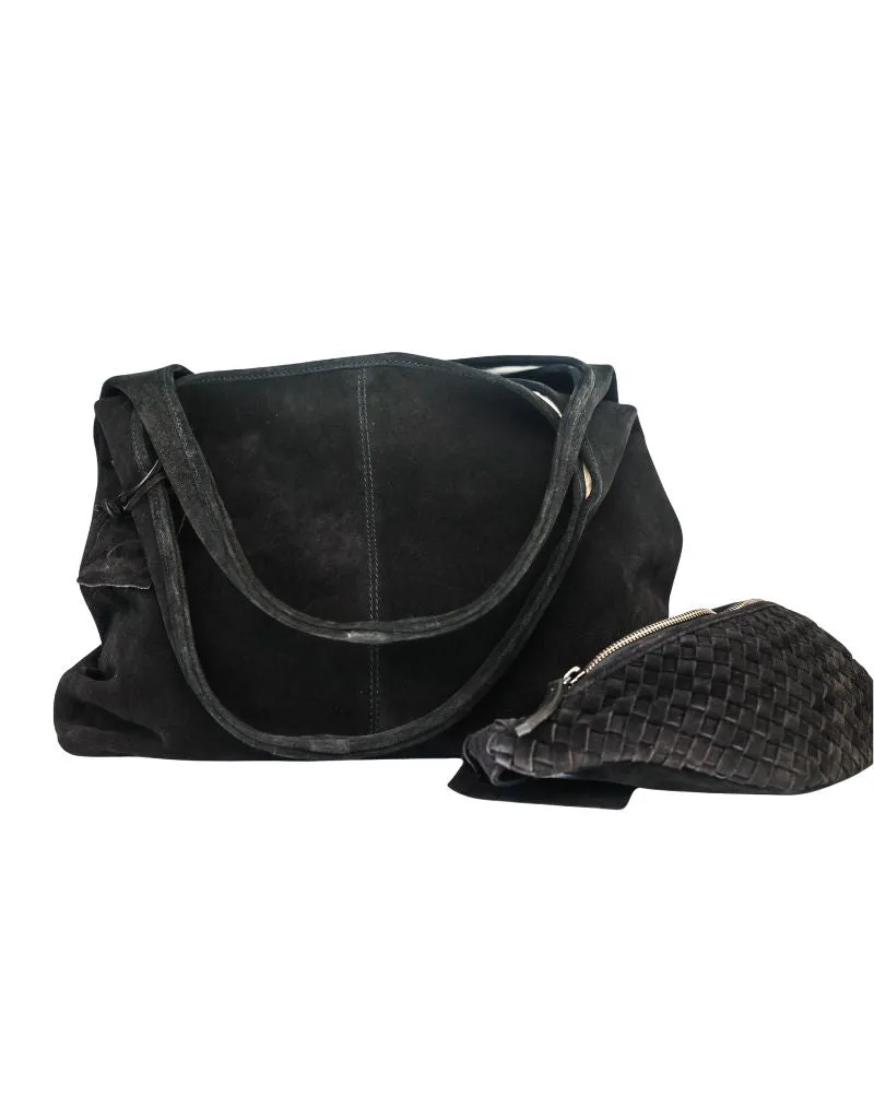 KJC Christine Large Suede Tote in Noir