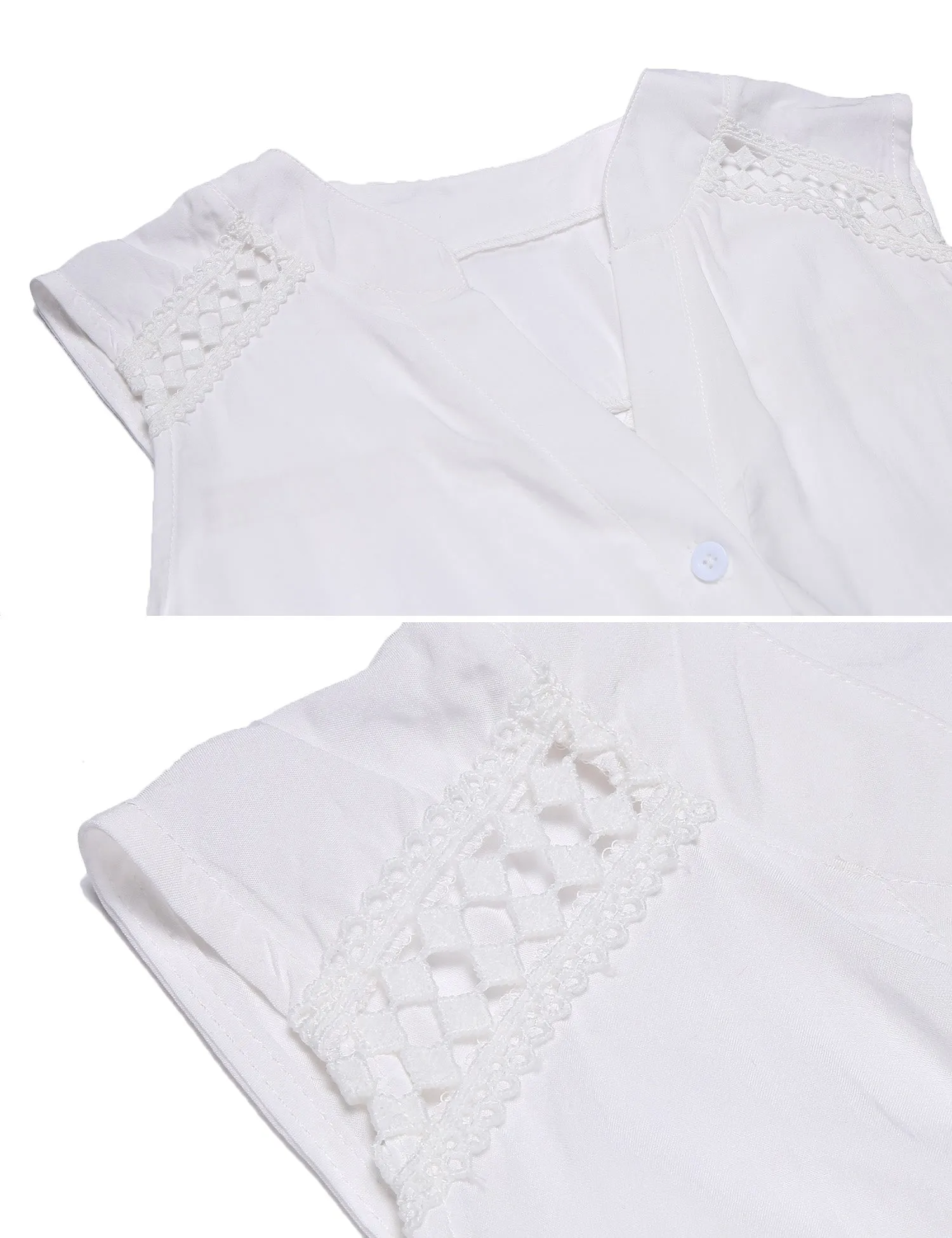 kukucco Women Loose V-Neck Sleeveless Irregular Hem Hollow Out Solid Top Blouse