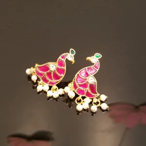 Kundan Jadau Silver Alike Peacock Earrings