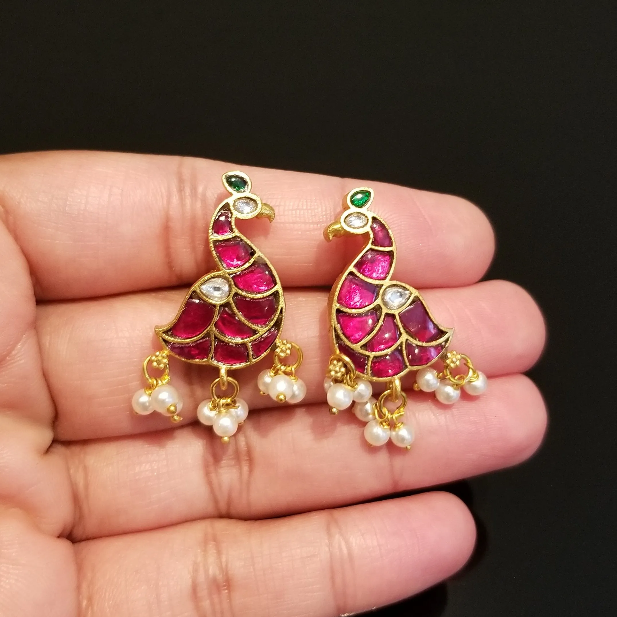 Kundan Jadau Silver Alike Peacock Earrings