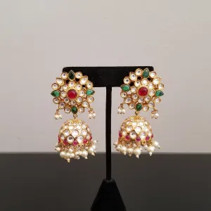 Kundan Jhumkas With Gold Finish