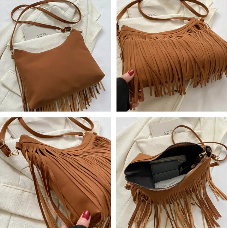 Large Capacity Vintage Tassel Casual Tote Crossbody Shoulder Bag.W-240802-5