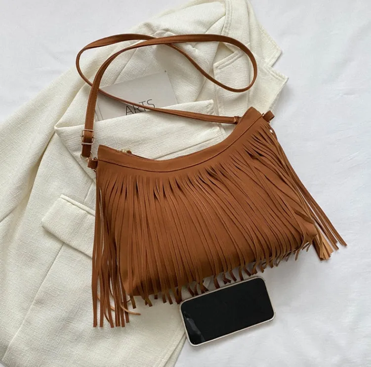 Large Capacity Vintage Tassel Casual Tote Crossbody Shoulder Bag.W-240802-5