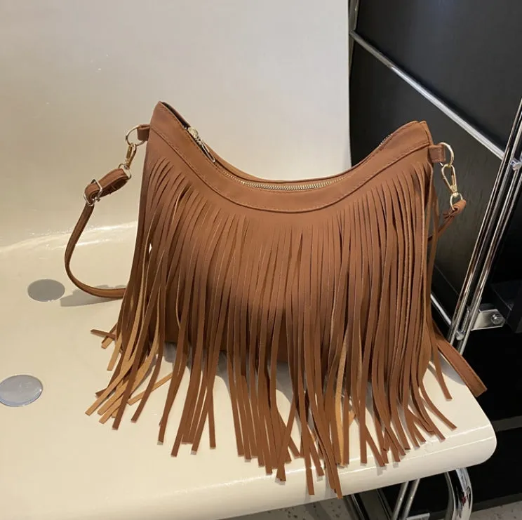 Large Capacity Vintage Tassel Casual Tote Crossbody Shoulder Bag.W-240802-5