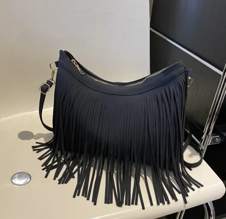 Large Capacity Vintage Tassel Casual Tote Crossbody Shoulder Bag.W-240802-5