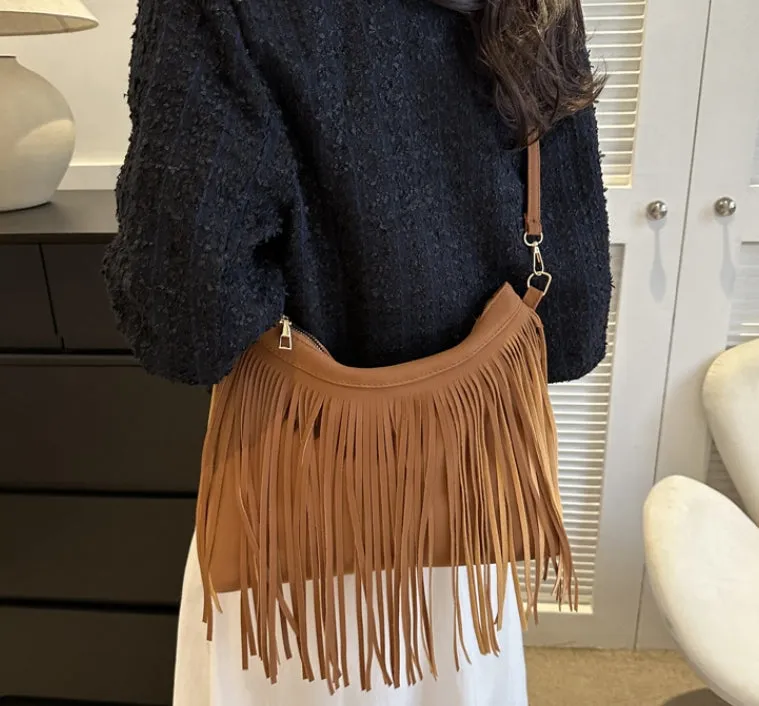 Large Capacity Vintage Tassel Casual Tote Crossbody Shoulder Bag.W-240802-5
