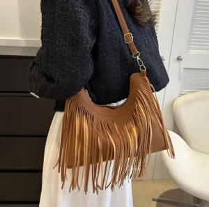 Large Capacity Vintage Tassel Casual Tote Crossbody Shoulder Bag.W-240802-5