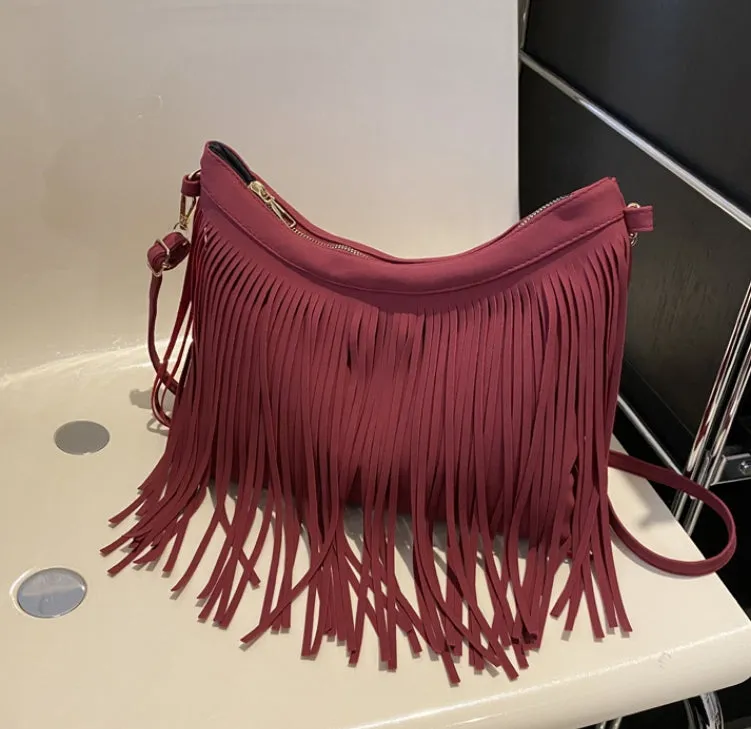 Large Capacity Vintage Tassel Casual Tote Crossbody Shoulder Bag.W-240802-5