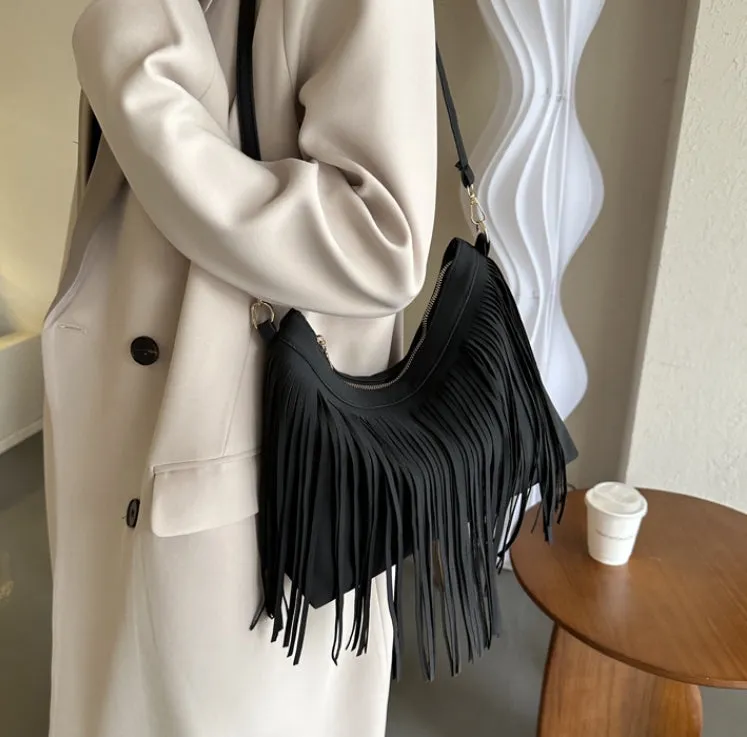 Large Capacity Vintage Tassel Casual Tote Crossbody Shoulder Bag.W-240802-5