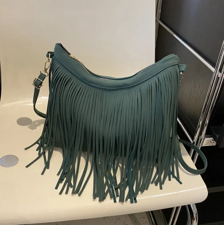 Large Capacity Vintage Tassel Casual Tote Crossbody Shoulder Bag.W-240802-5