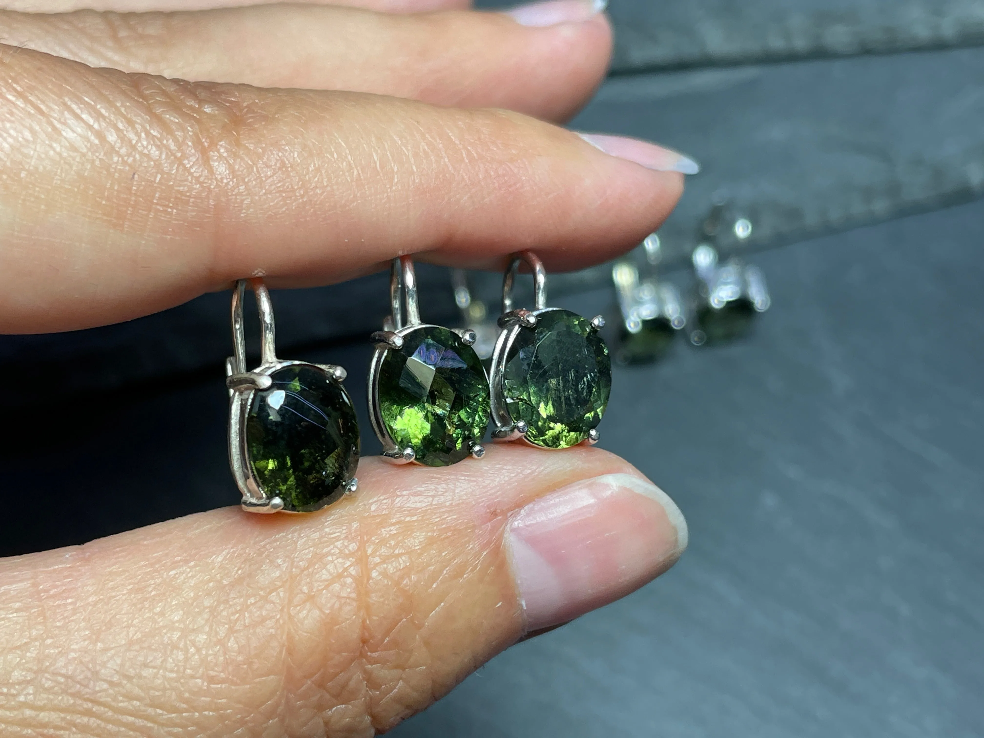 Large Moldavite Oval Earrings