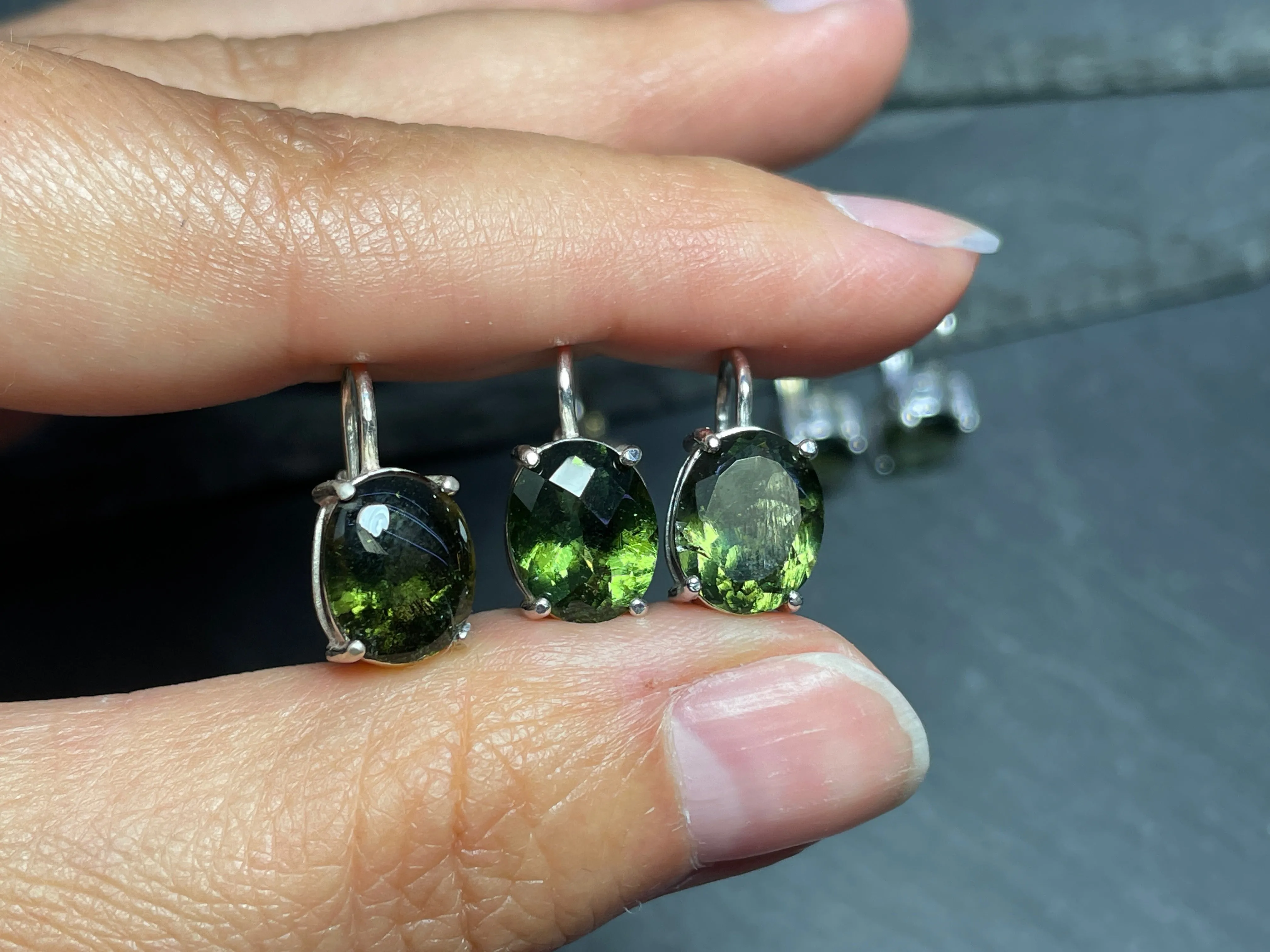 Large Moldavite Oval Earrings
