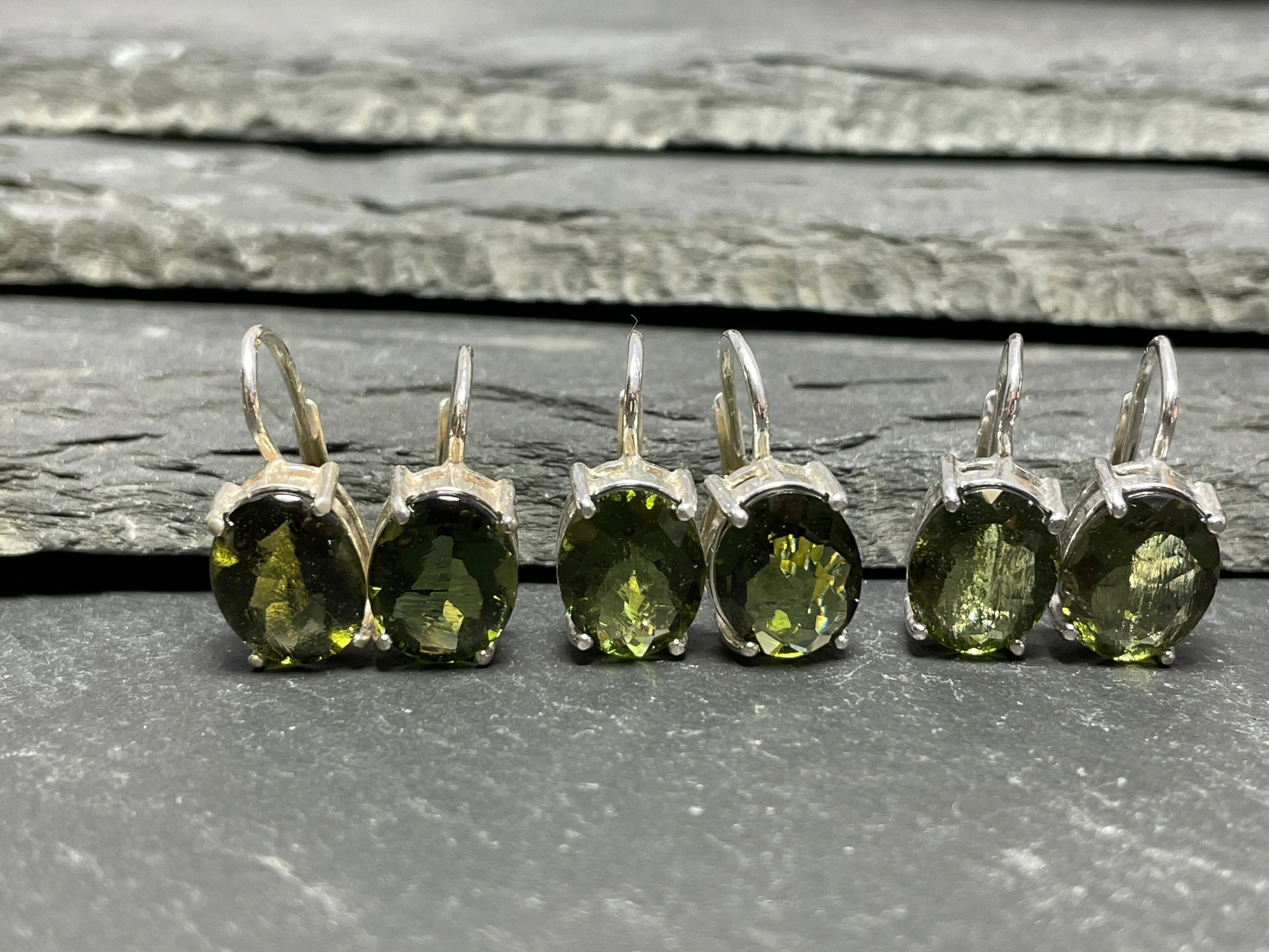 Large Moldavite Oval Earrings