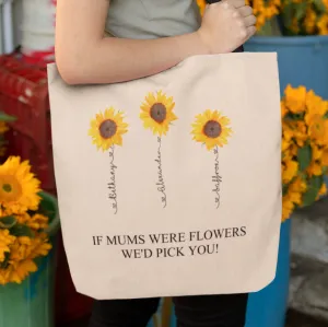 LF - PERSONALISED  SUNFLOWE LINEN - TOTE BAG WITH SHORT BLACK HANDLES- 37cm x 42cm