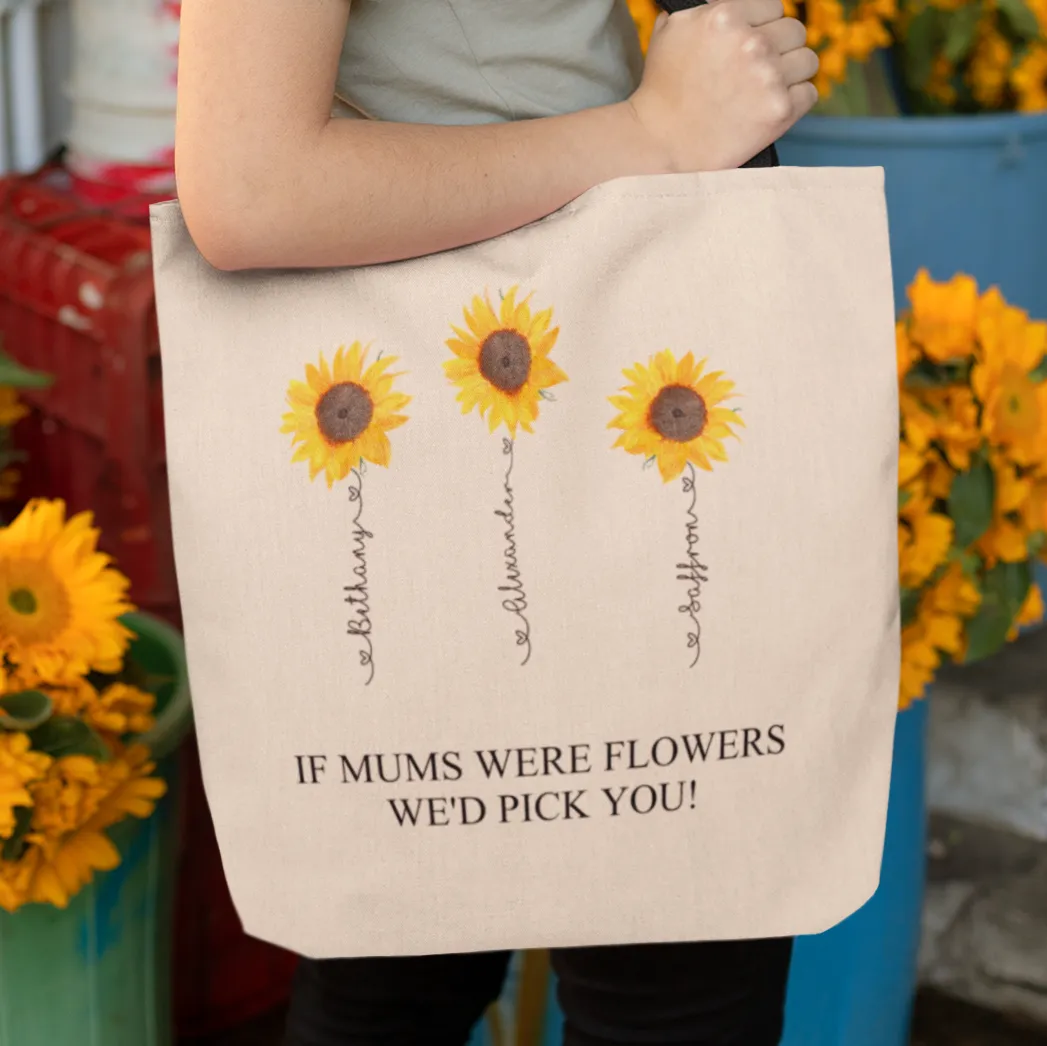 LF - PERSONALISED  SUNFLOWE LINEN - TOTE BAG WITH SHORT BLACK HANDLES- 37cm x 42cm