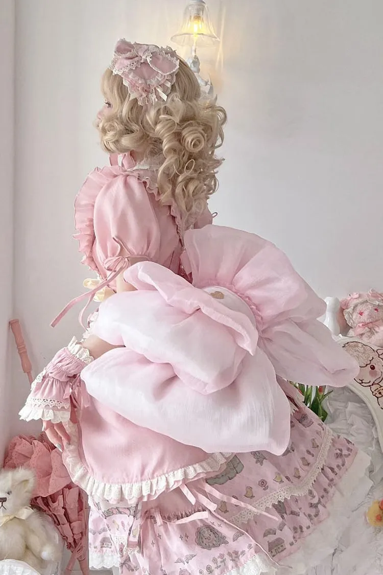 Light Pink Big Bowknot Metal Heart Nameplate Lolita Backpack