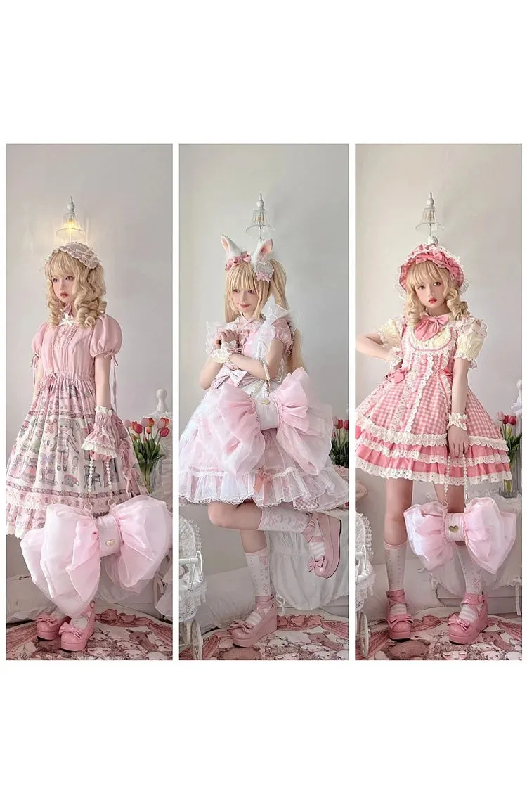 Light Pink Big Bowknot Metal Heart Nameplate Lolita Backpack