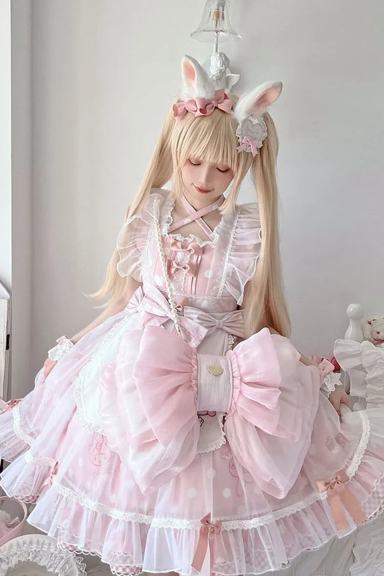 Light Pink Big Bowknot Metal Heart Nameplate Lolita Backpack