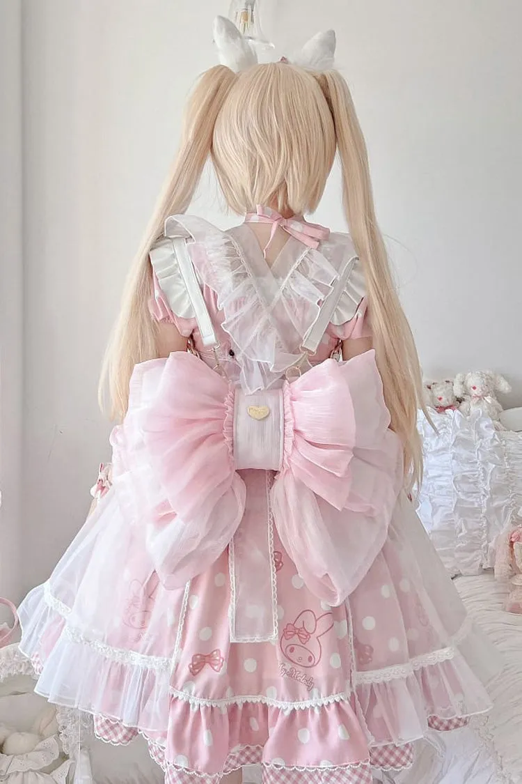 Light Pink Big Bowknot Metal Heart Nameplate Lolita Backpack