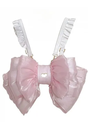 Light Pink Big Bowknot Metal Heart Nameplate Lolita Backpack