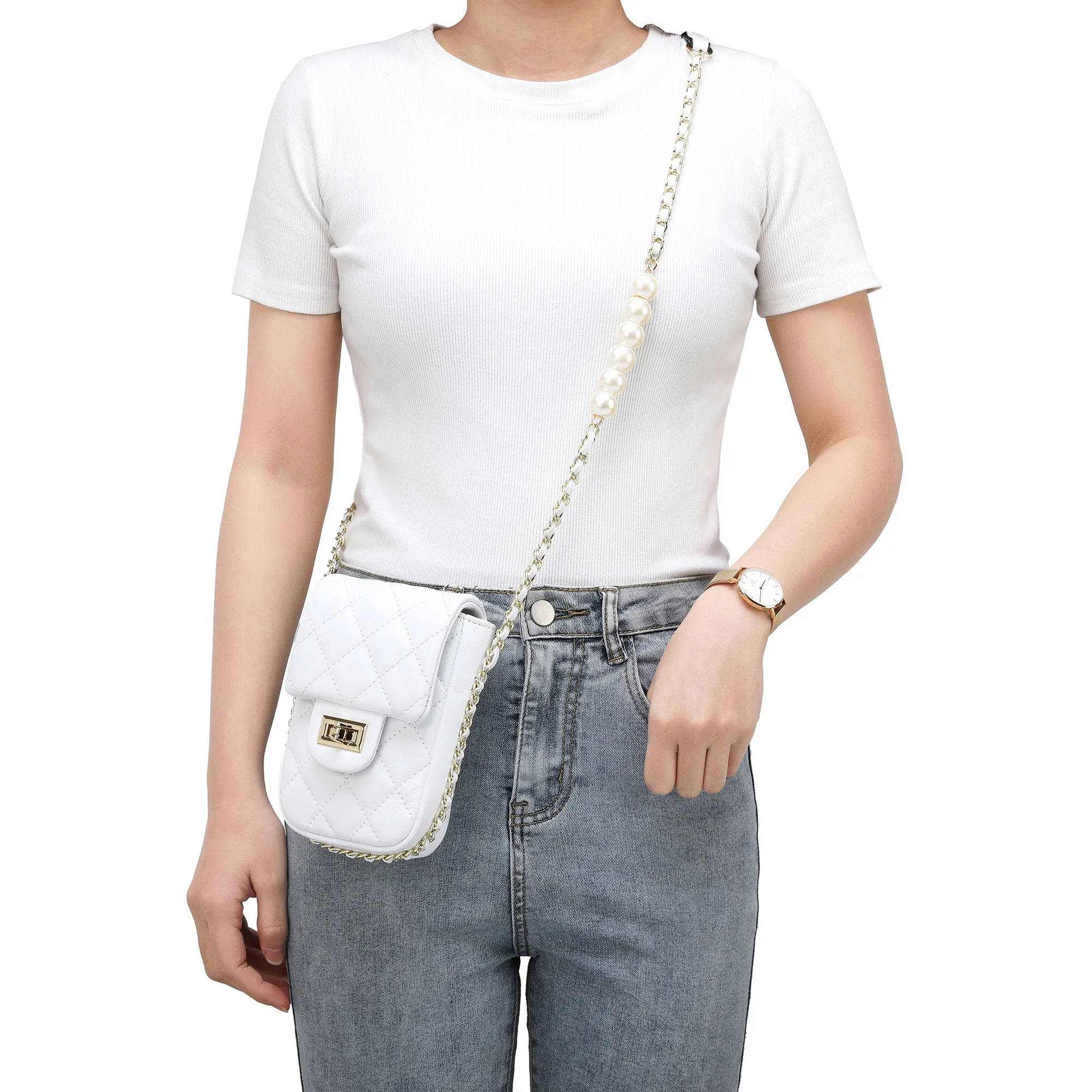 Lizard Quilted Sheepskin Leather Crossbody Bag
