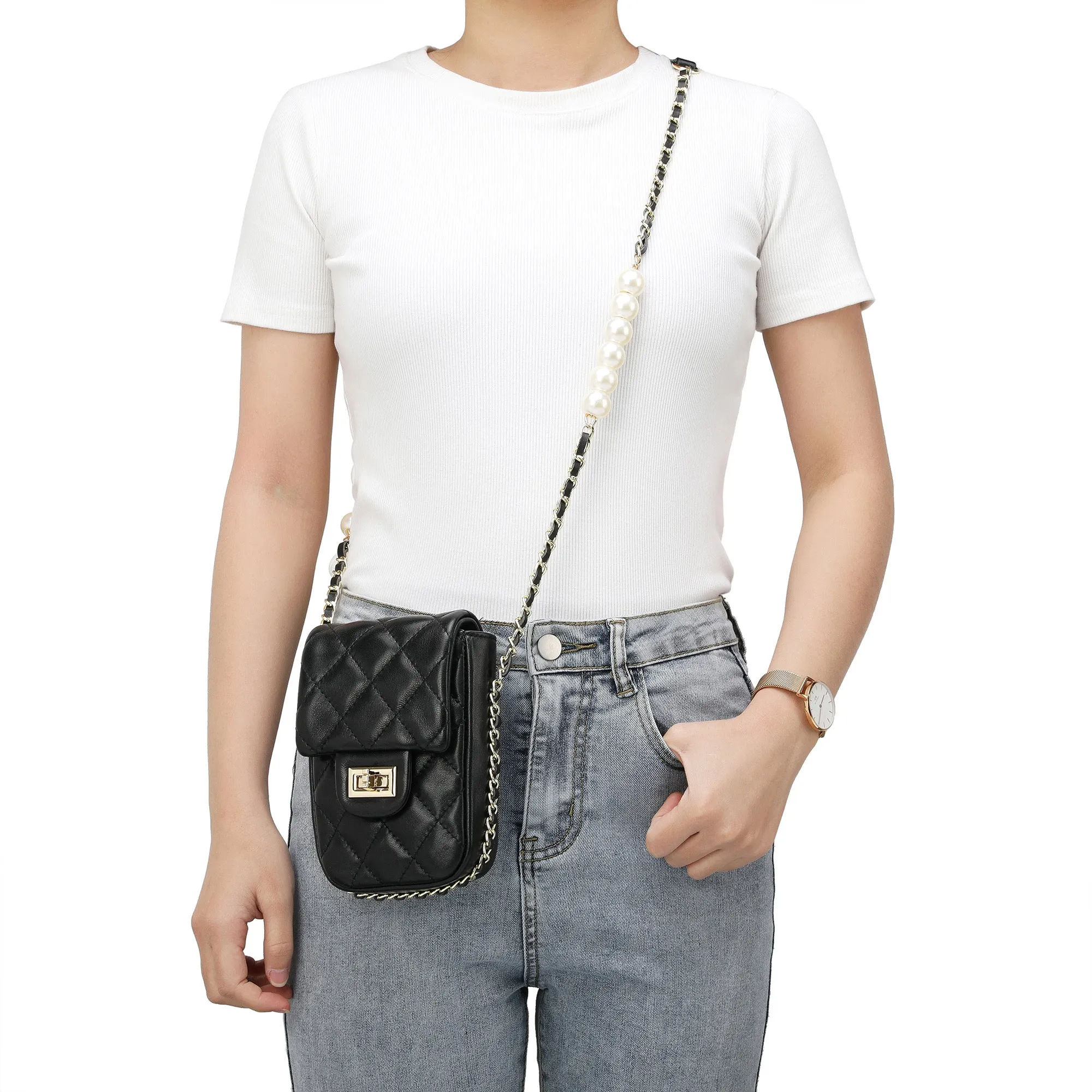 Lizard Quilted Sheepskin Leather Crossbody Bag