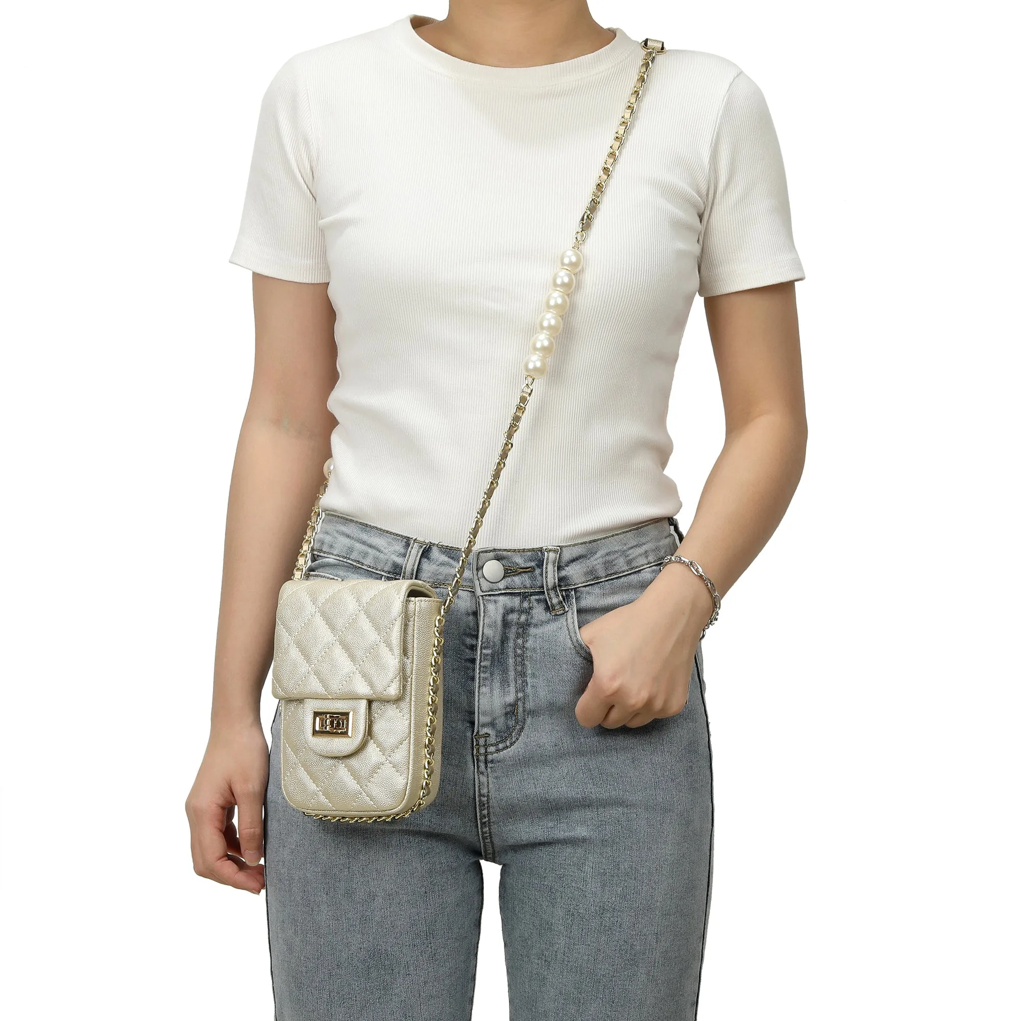 Lizard Quilted Sheepskin Leather Crossbody Bag