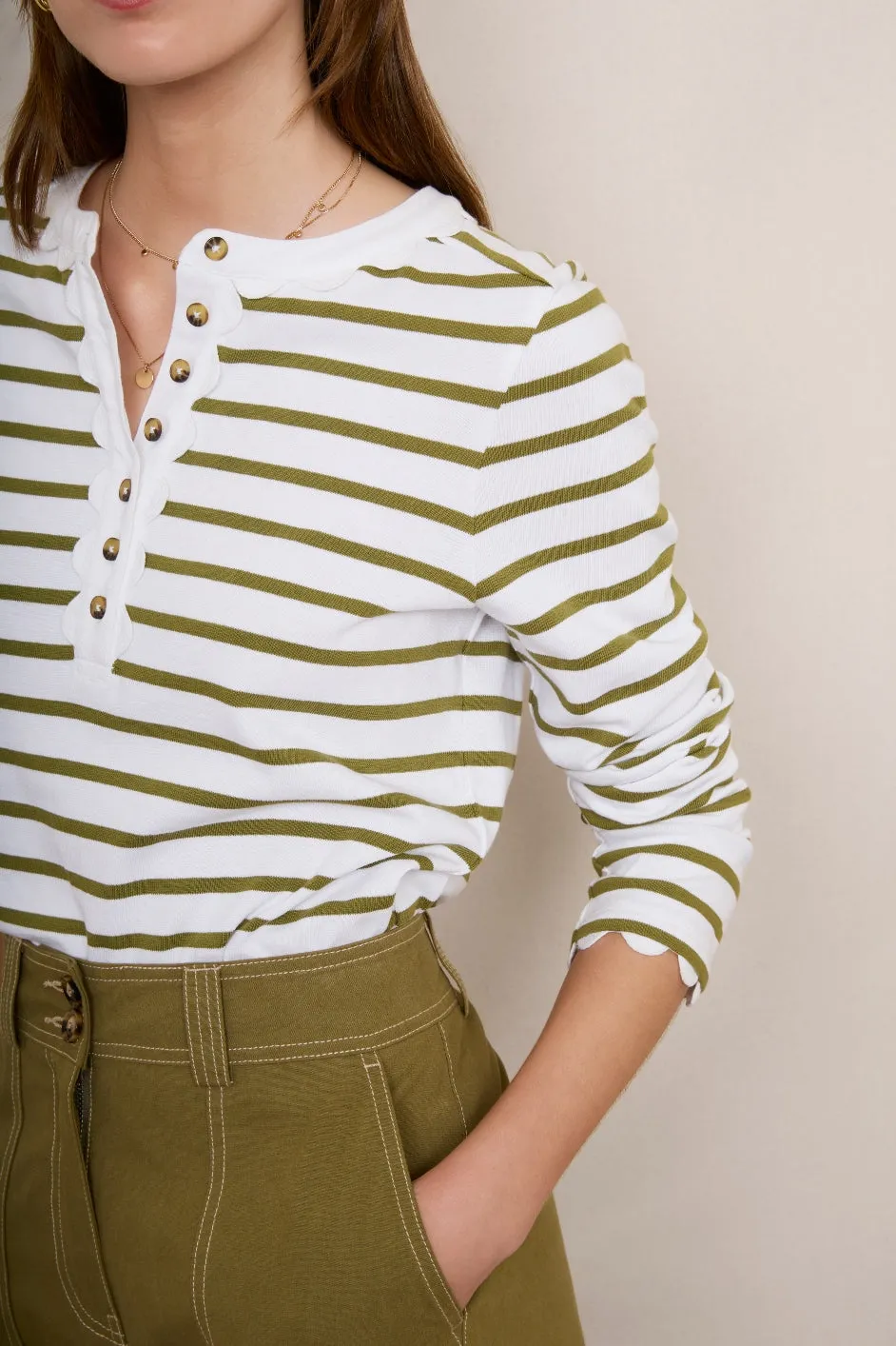 Lottie Top - Ivory/Khaki