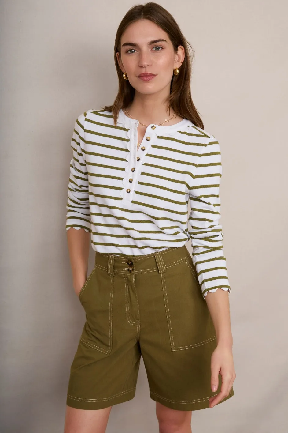 Lottie Top - Ivory/Khaki