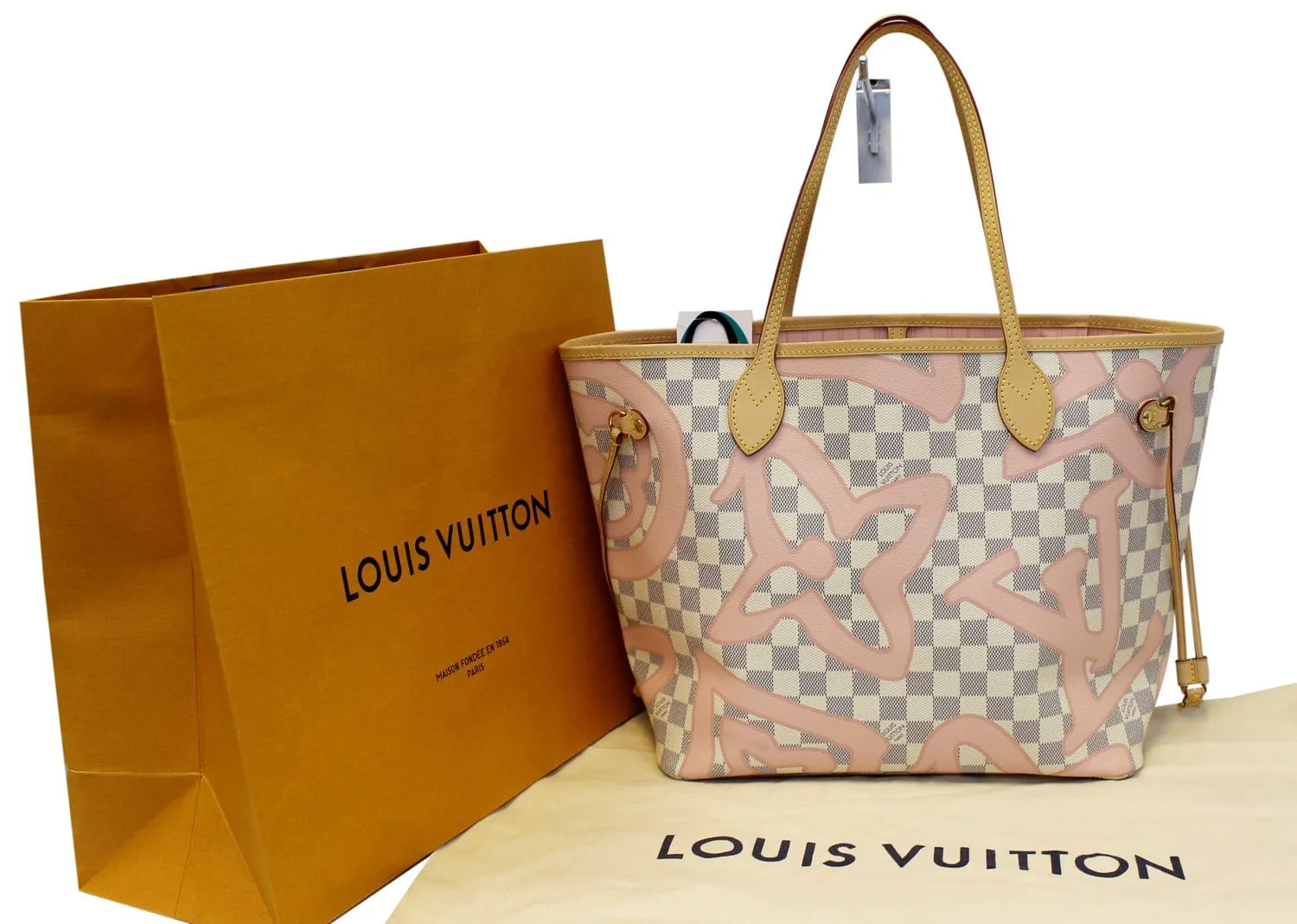 LOUIS VUITTON Damier Azur Tahitienne Neverfull MM Tote Bag