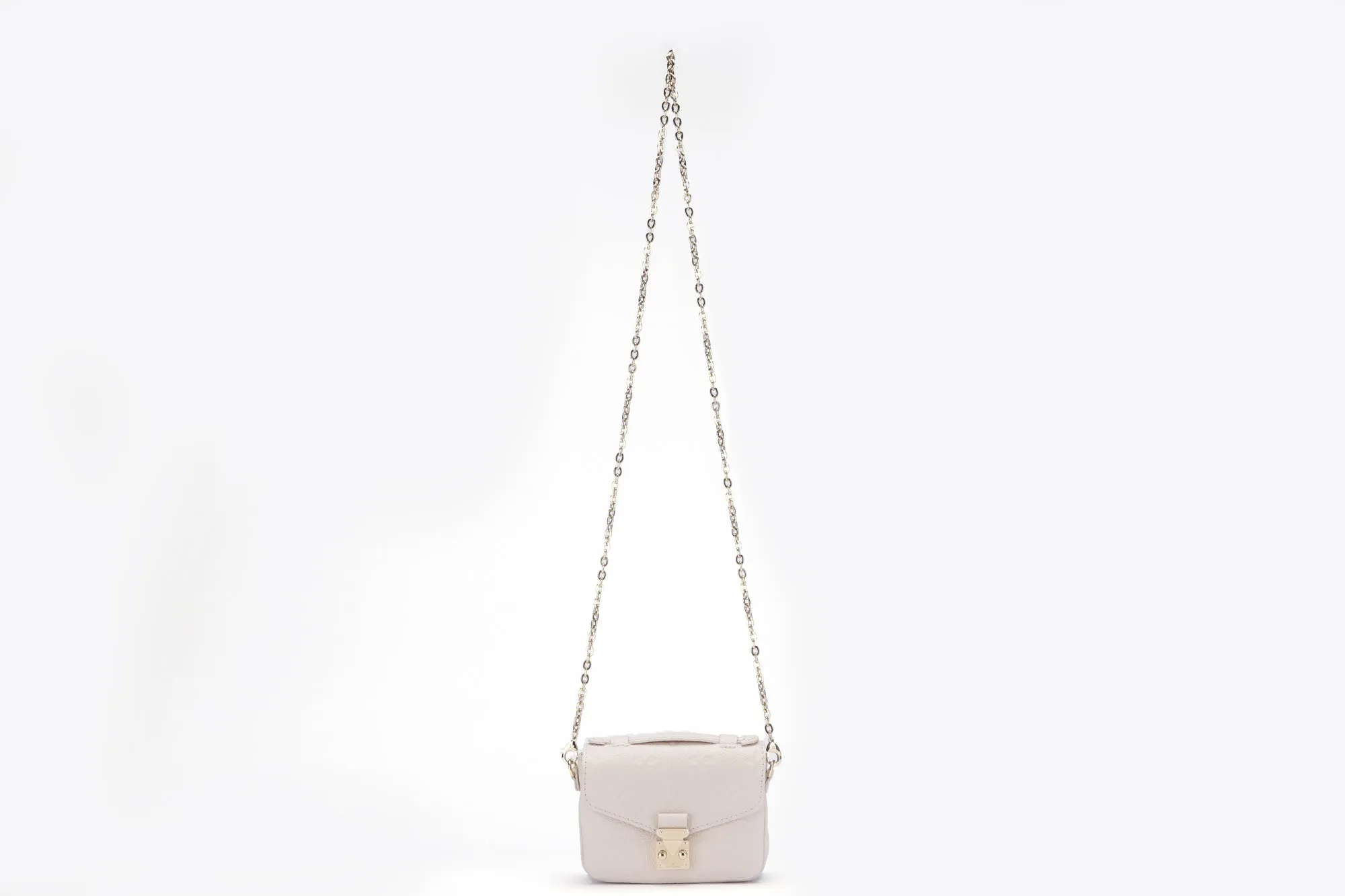 Louis Vuitton Micro Métis (M81390) Monogram Empreinte Beige Color, Gold Hardware with Gold Chain, Dust Cover & Box